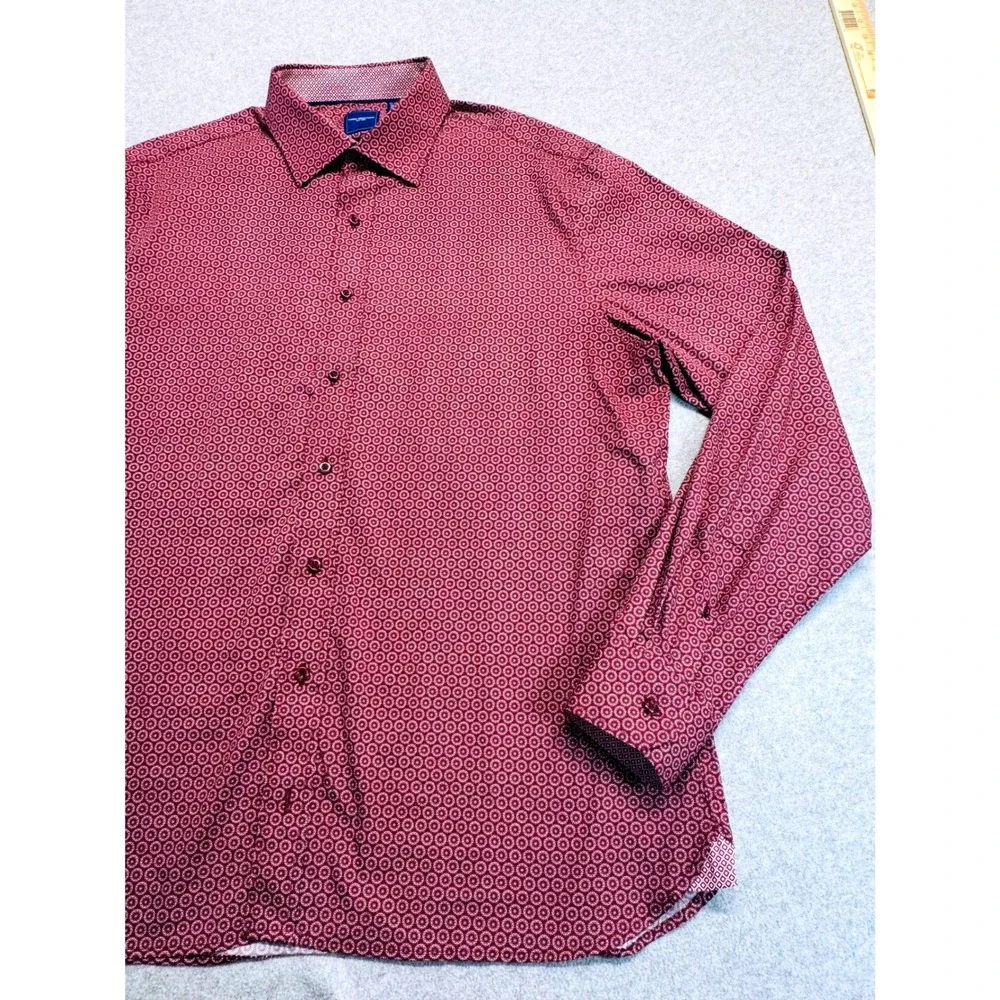 Nick Graham Stretch Modern Fit Men's XL 17-17.5 Geometric Button Shirt Burgundy